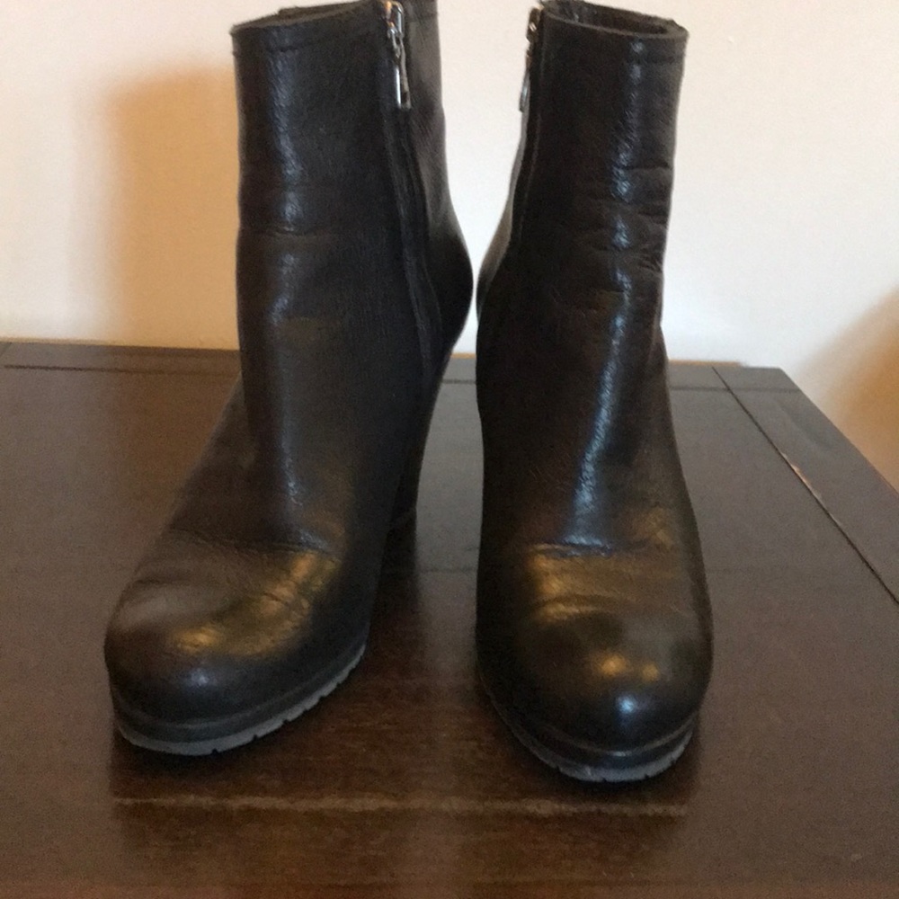 Black Leather Prada Wedge Ankle Boots